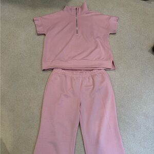 Light Pink Women's Pants & 1/4 zip Set